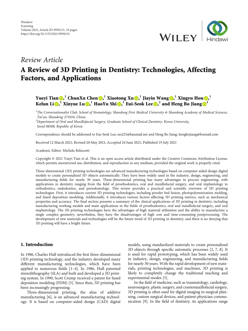literature review on 3d printing technology