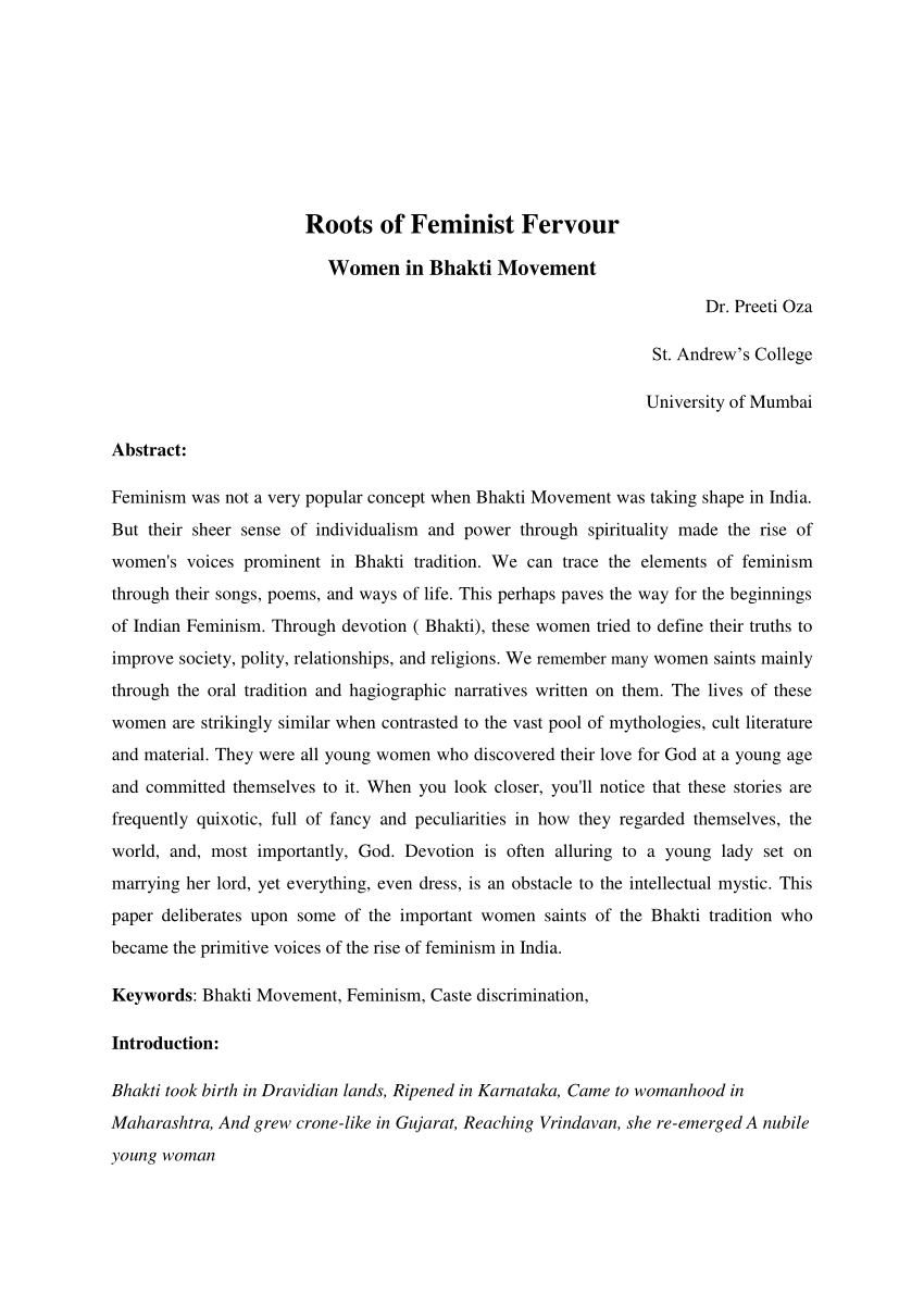 PDF) Roots of Feminist Fervour: Women in Bhakti Movement