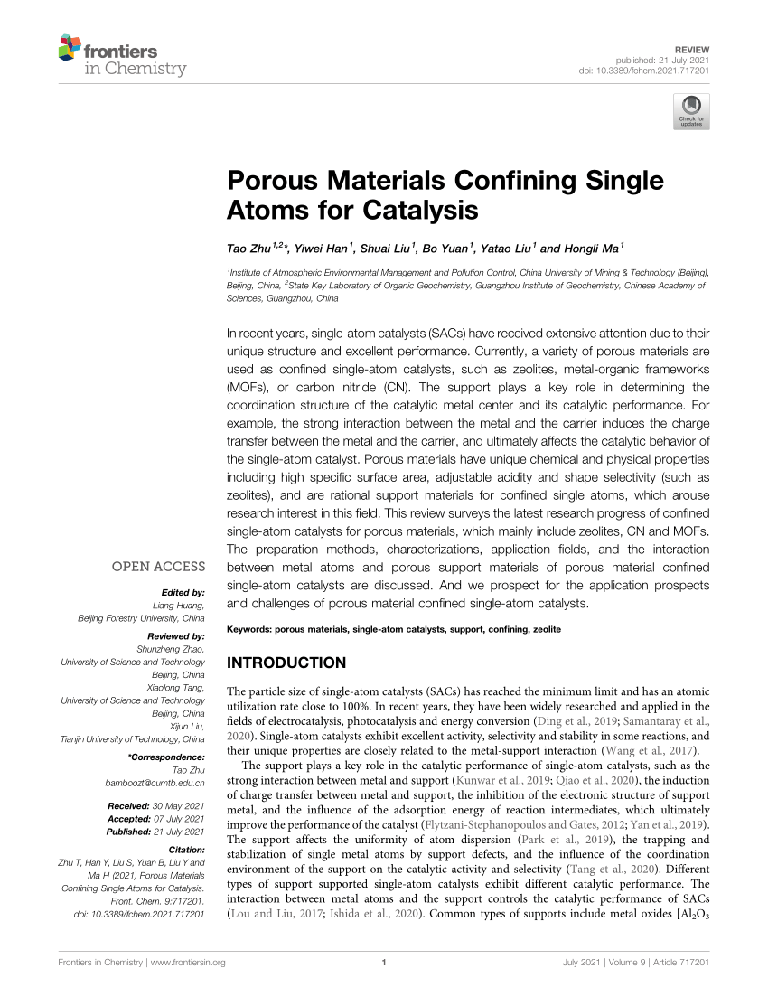 PDF) Porous Materials Confining Single Atoms for Catalysis