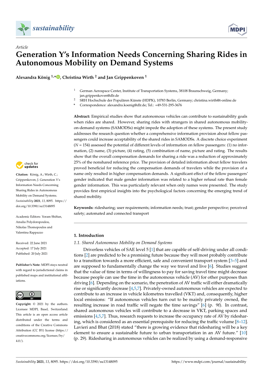 Pdf Generation Y S Information Needs Concerning Sharing Rides In Autonomous Mobility On Demand Systems