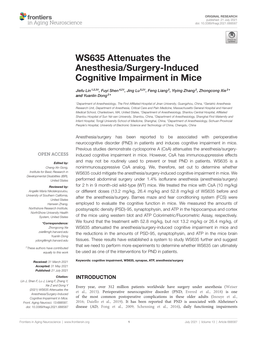 PDF) WS635 Attenuates the Anesthesia/Surgery-Induced Cognitive 