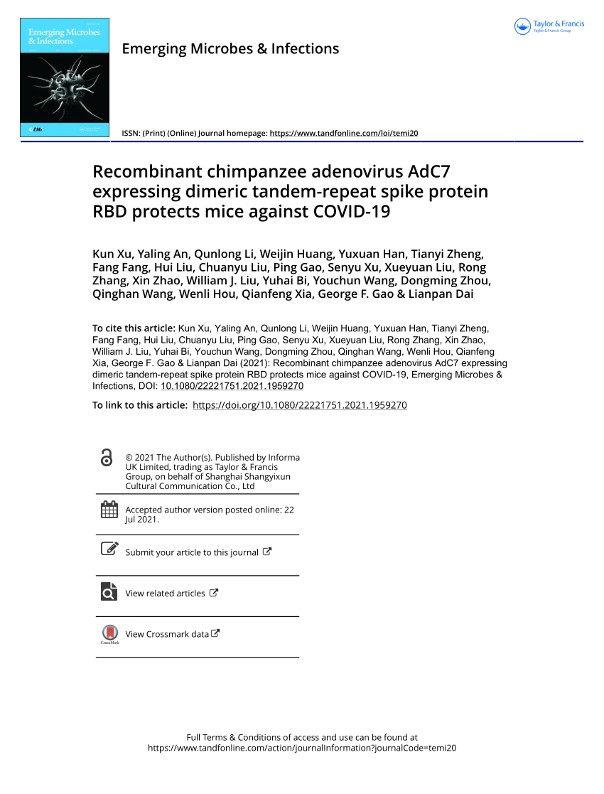 (PDF) Recombinant chimpanzee adenovirus AdC7 expressing dimeric tandem