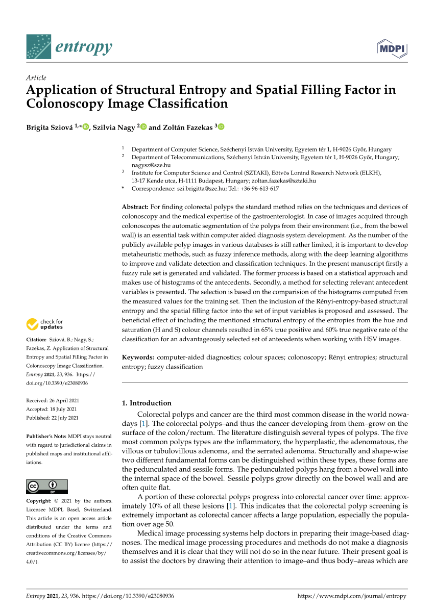 Pdf Application Of Structural Entropy And Spatial Filling Factor In Colonoscopy Image Classification