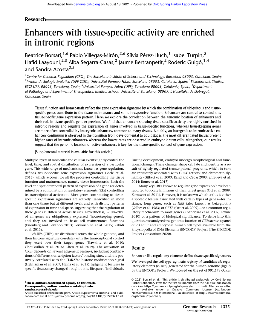 PDF Enhancers with tissue specific activity are enriched in