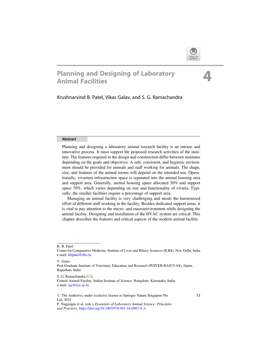 PDF) Planning and Designing of Laboratory Animal Facilities