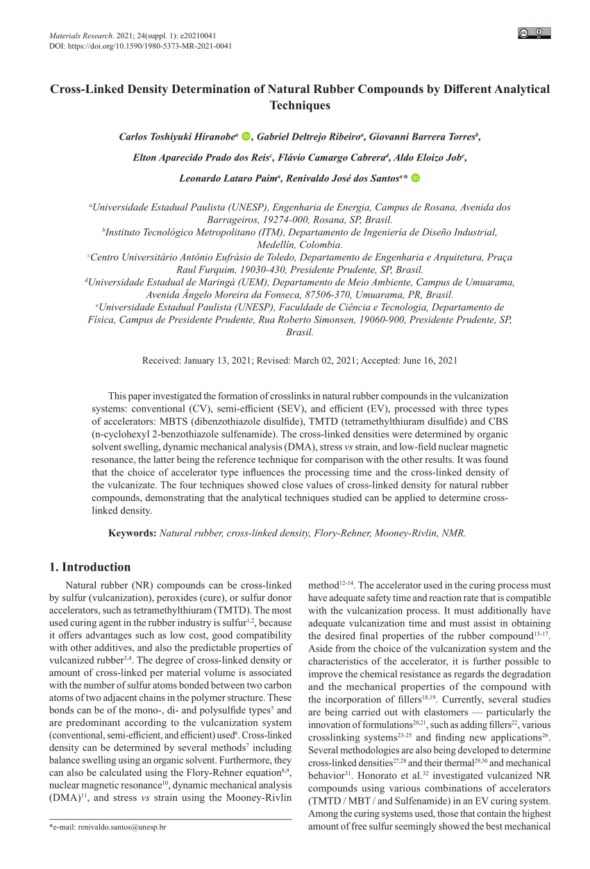 PDF) Cross-Linked Density Determination of Natural Rubber 
