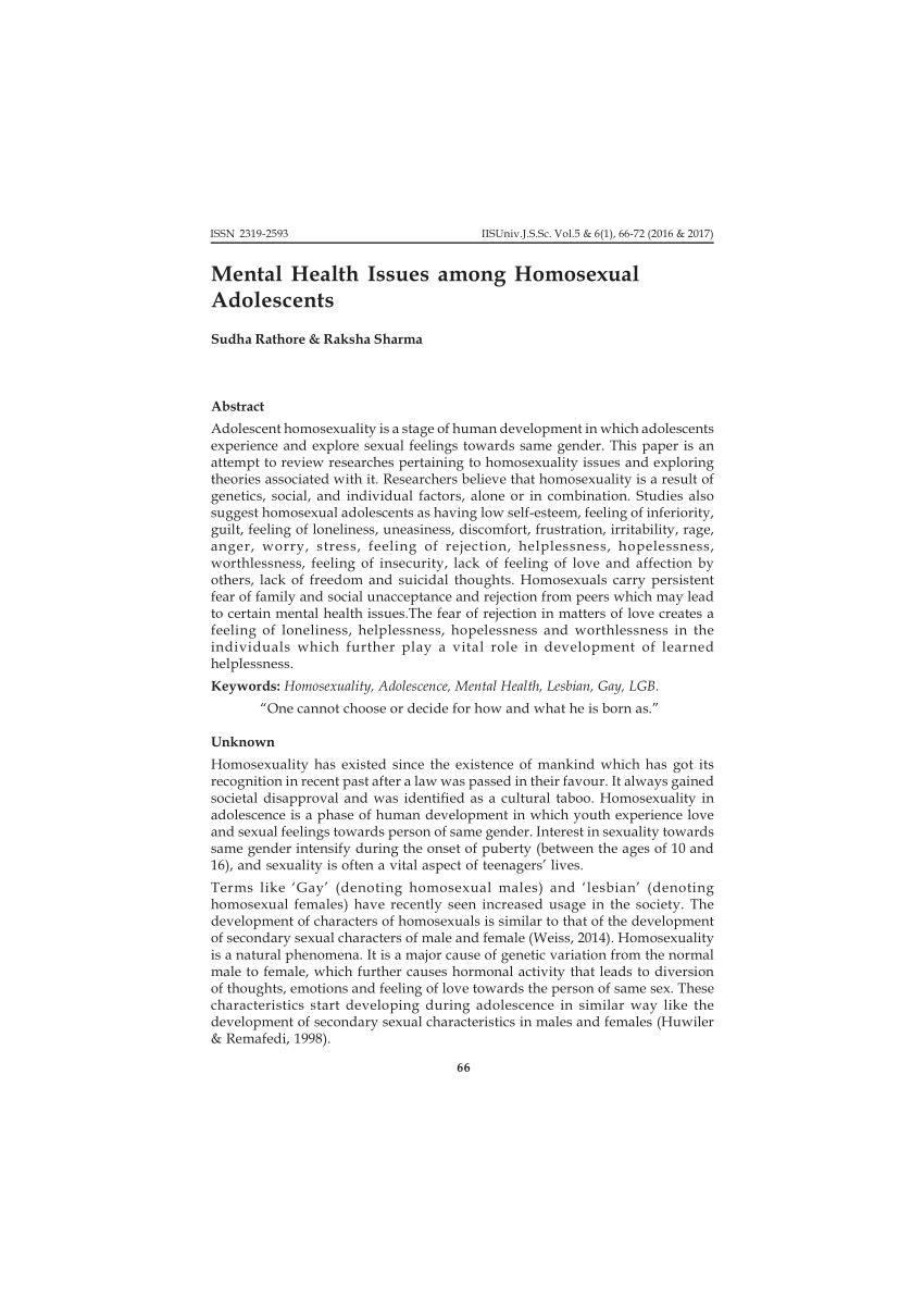 PDF Mental Health Issues among Homosexual Adolescents