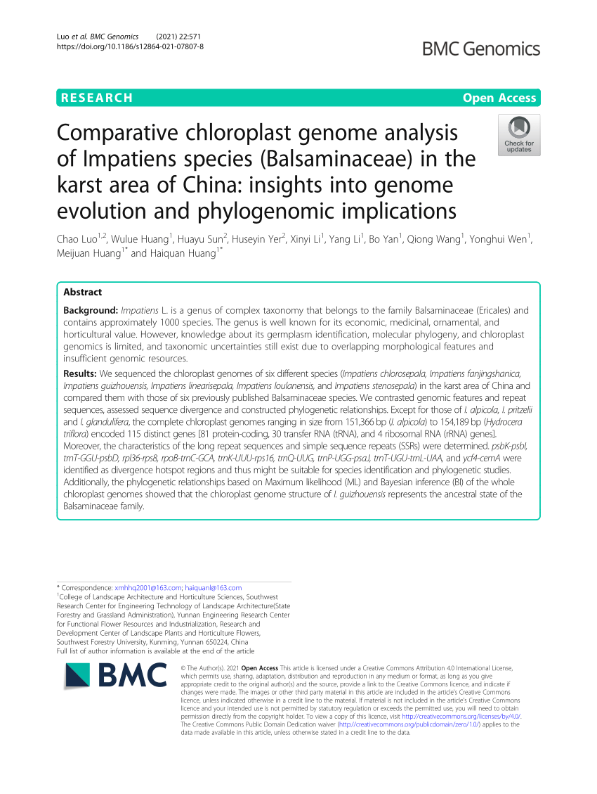 (PDF) Comparative chloroplast genome analysis of Impatiens 