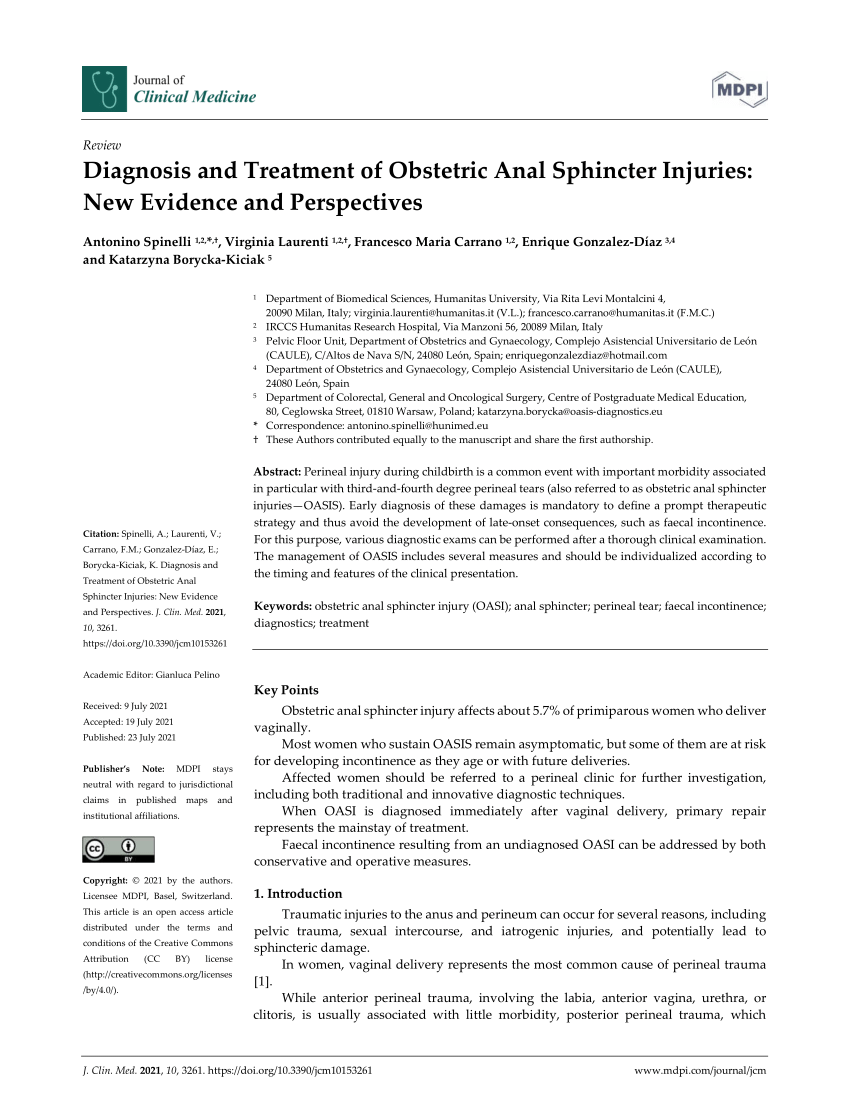 Pdf Diagnosis And Treatment Of Obstetric Anal Sphincter Injuries New Evidence And Perspectives 
