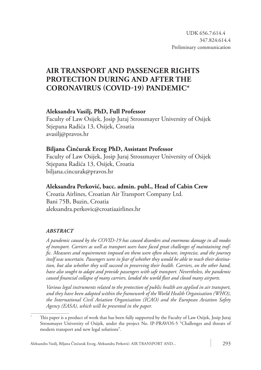 PDF) AIR TRANSPORT AND PASSENGER RIGHTS PROTECTION DURING AND