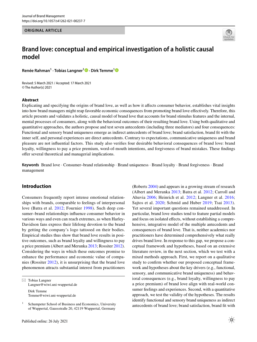 PDF) Brand love: conceptual and empirical investigation of a holistic  causal model