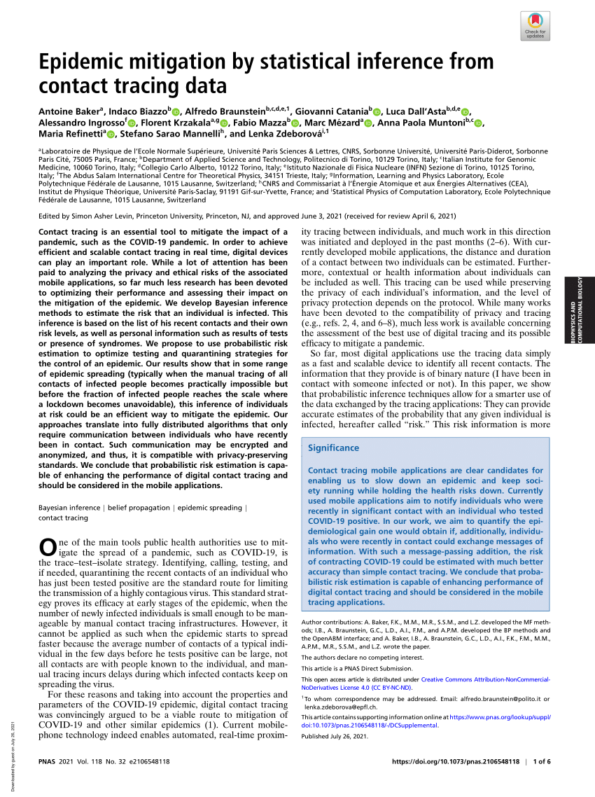 PDF Epidemic mitigation by statistical inference from contact