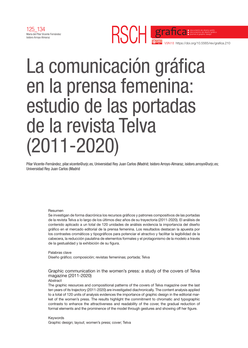 PDF) La comunicación gráfica en la prensa femenina: estudio de las portadas  de la revista Telva (2011-2020)