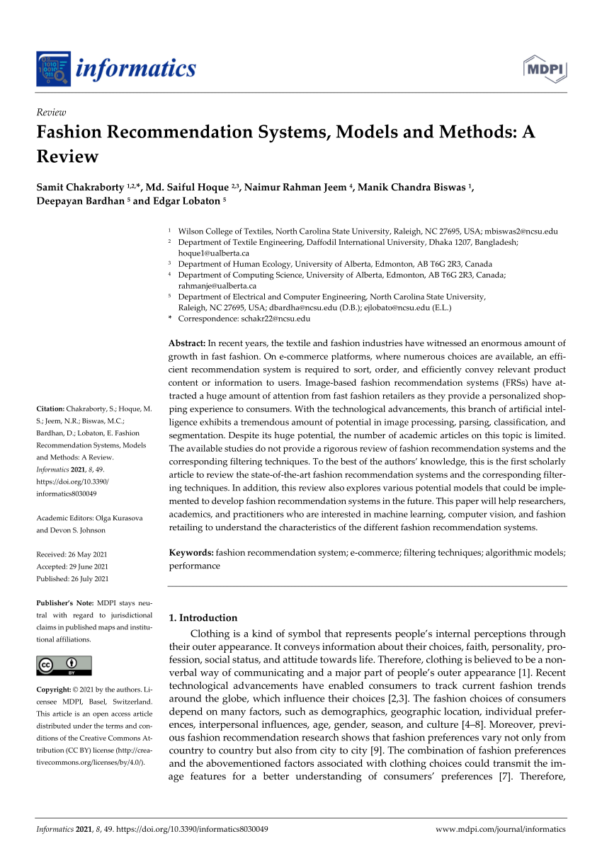 literature review of fashion recommendation system