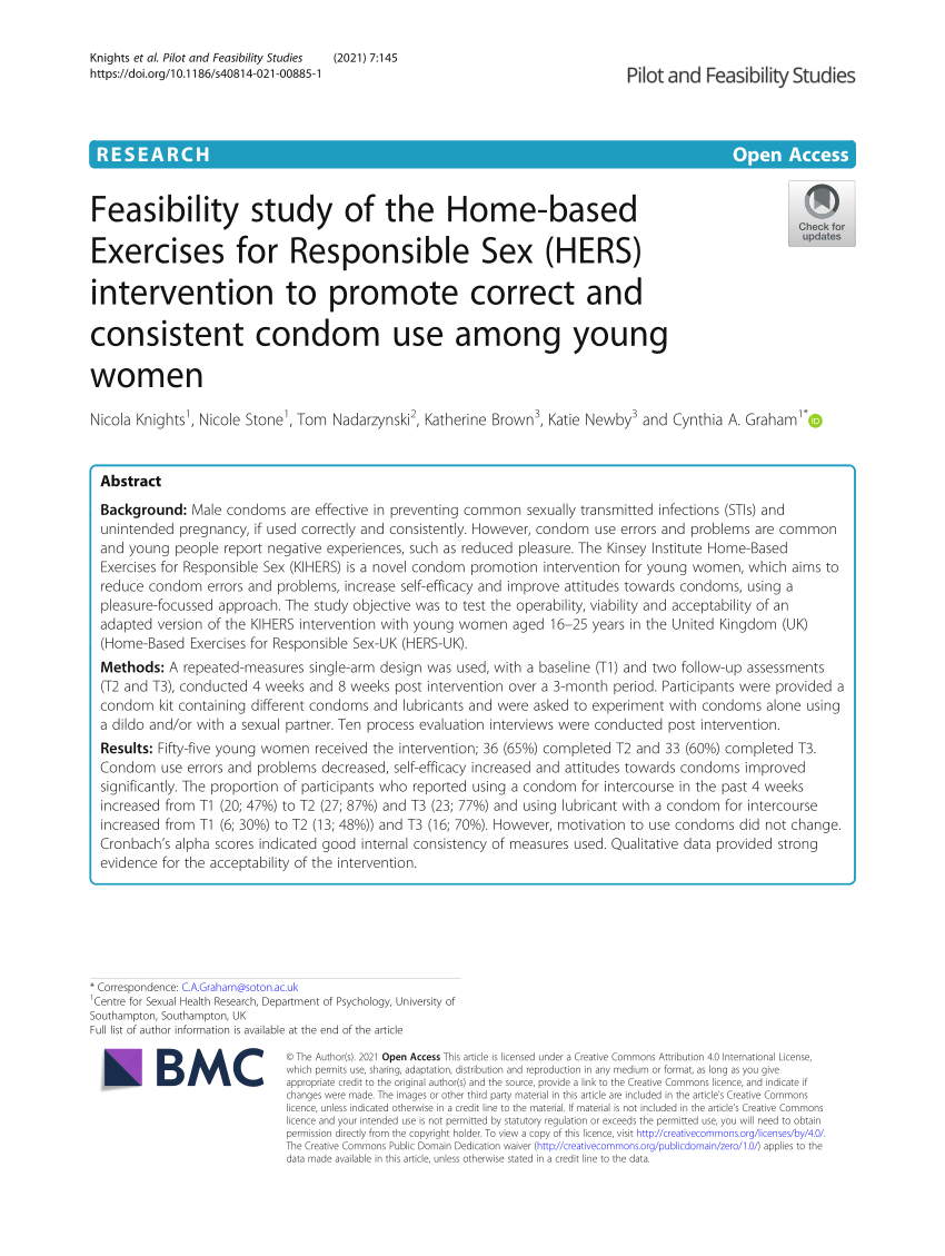 PDF) Feasibility study of the Home-based Exercises for Responsible Sex (HERS) intervention to promote correct and consistent condom use among young women photo pic