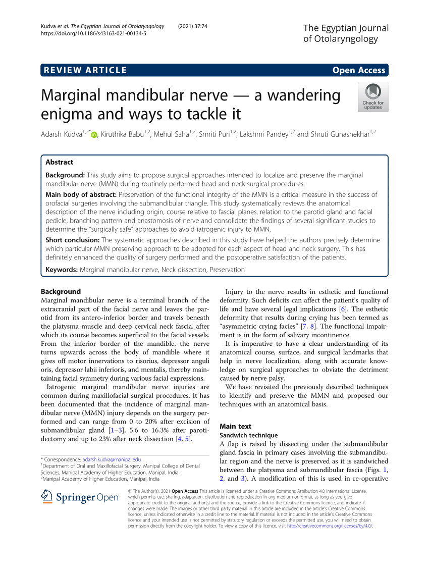 Preserving the marginal mandibular branch of the facial nerve during  submandibular region surgery: a cadaveric safety study, Patient Safety in  Surgery