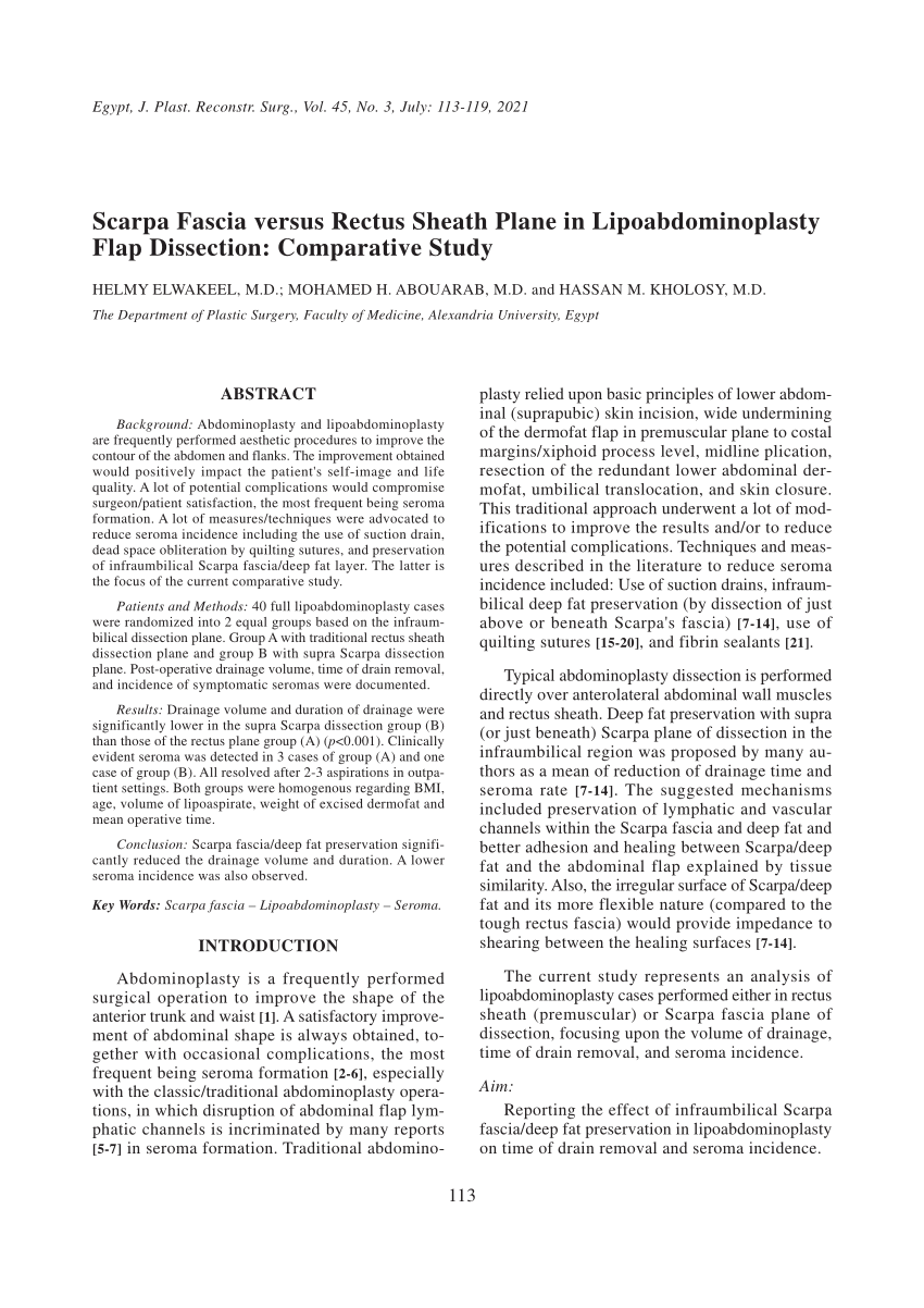 PDF) Abdominoplasty with Scarpa Fascia Preservation: Randomized