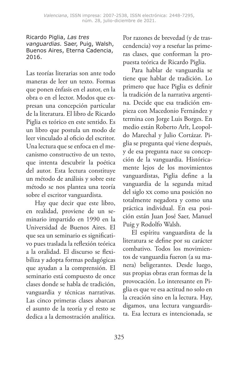 Oclusión himno Nacional Manga PDF) Ricardo Piglia, Las tres vanguardias
