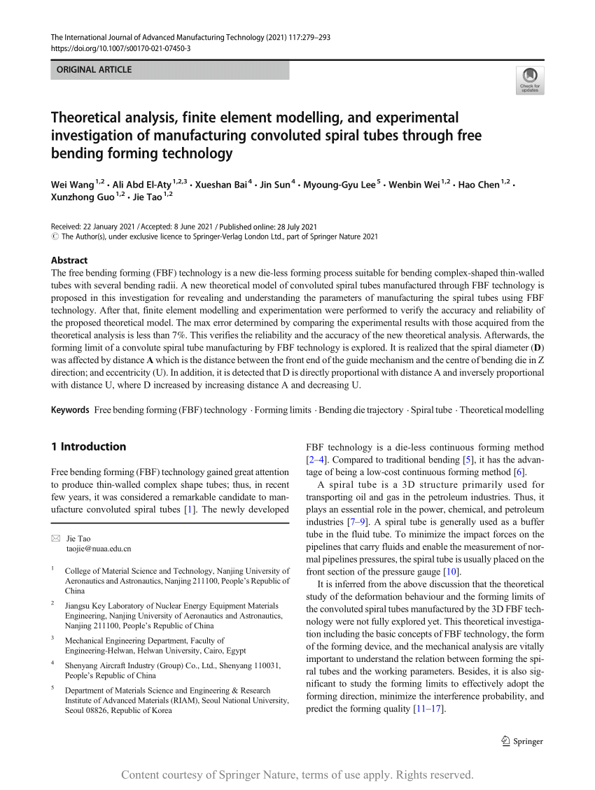 experimental investigation and modelling