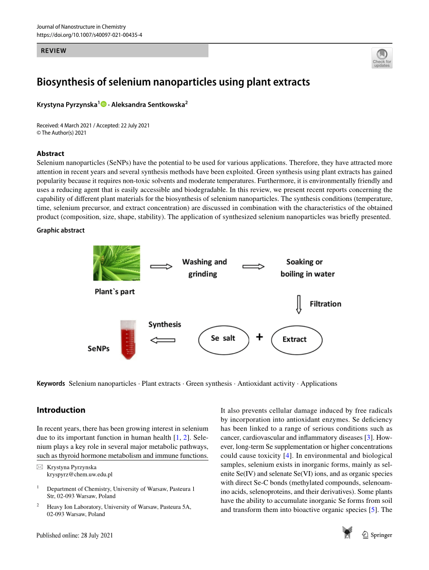 Full article: Biomedical Potential of Plant-Based Selenium Nanoparticles: A  Comprehensive Review on Therapeutic and Mechanistic Aspects