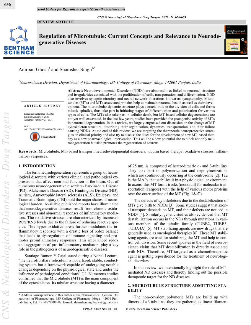 PDF) Regulation Of Microtubule: Current Concepts And Relevance To 