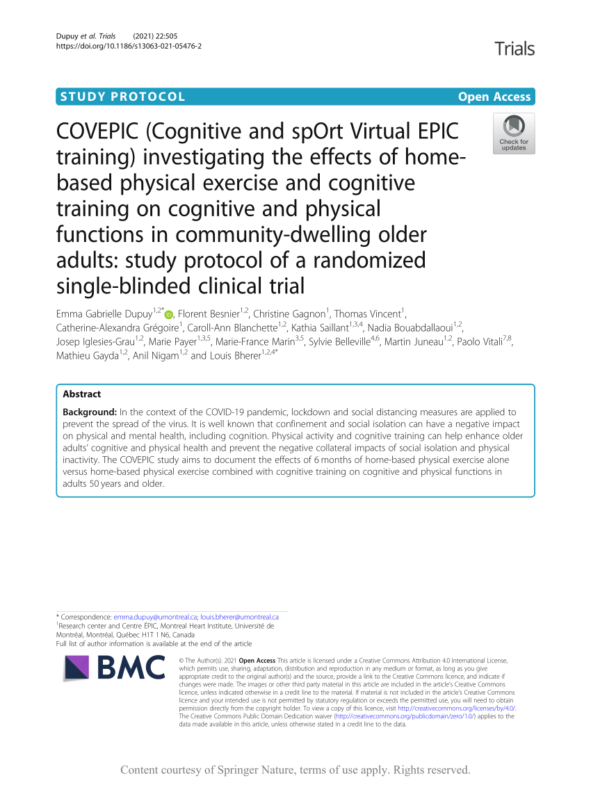 PDF) COVEPIC (Cognitive and spOrt Virtual EPIC training) investigating the  effects of home- based physical exercise and cognitive training on  cognitive and physical functions in community-dwelling older adults: study  protocol of a