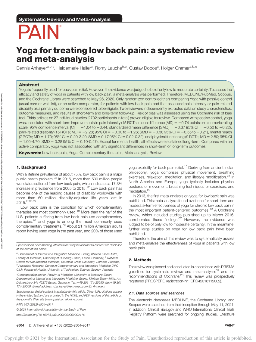 PDF) Yoga for treating low back pain: a systematic review and meta-analysis
