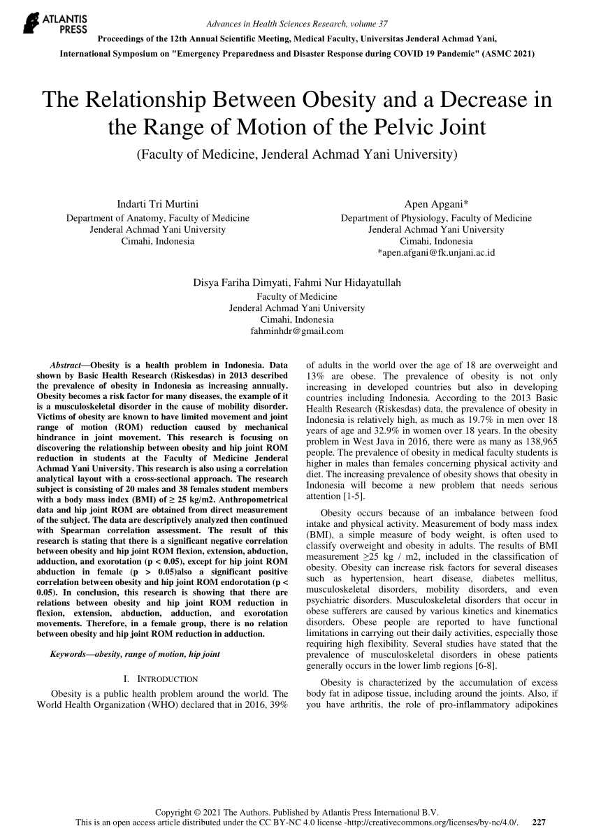 Pdf The Relationship Between Obesity And A Decrease In The Range Of Motion Of The Pelvic Joint 