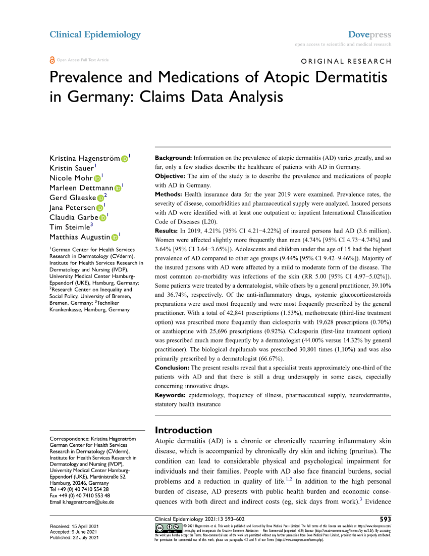 Pdf Prevalence And Medications Of Atopic Dermatitis In Germany Claims Data Analysis 