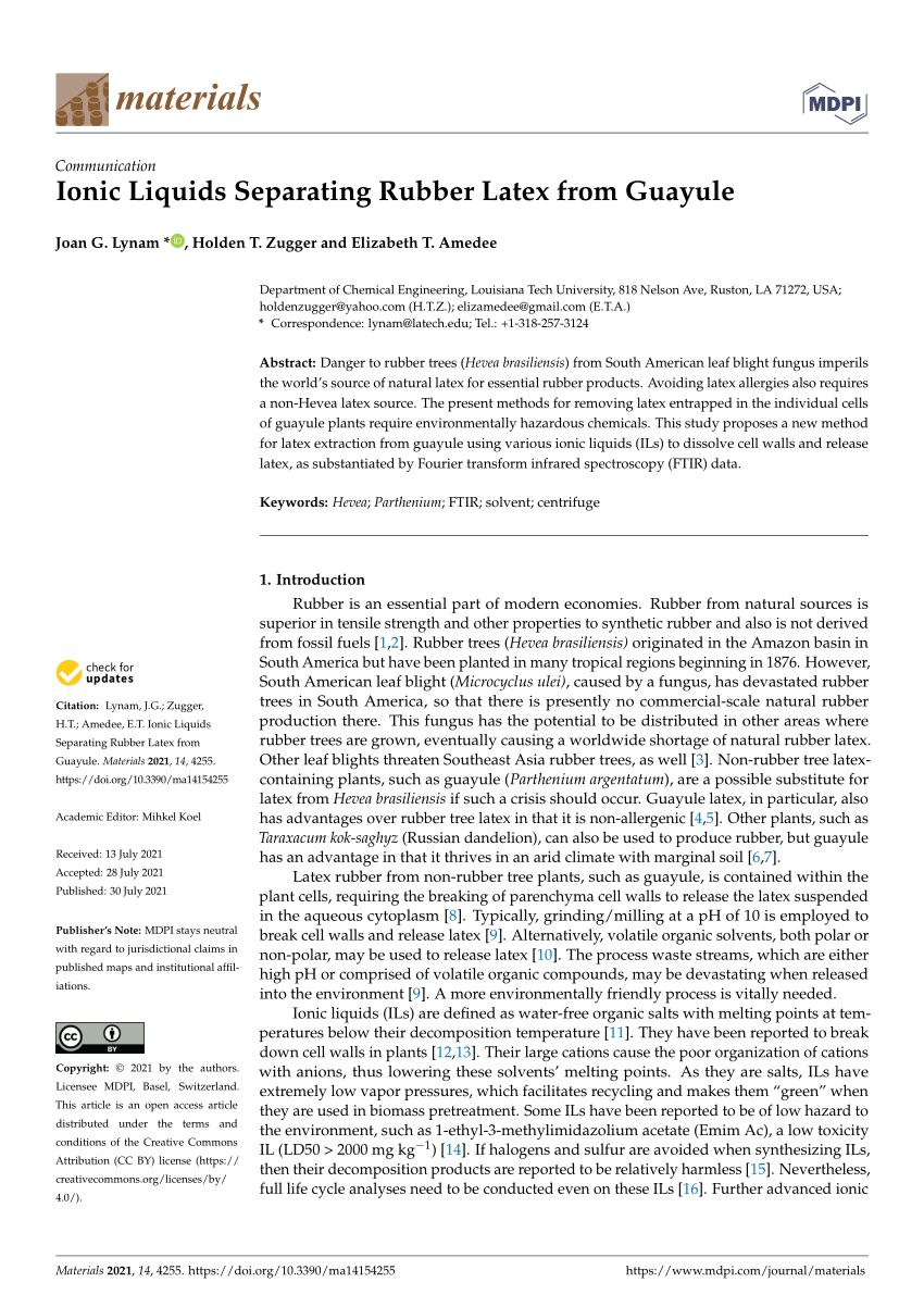 PDF) Ionic Liquids Separating Rubber Latex from Guayule