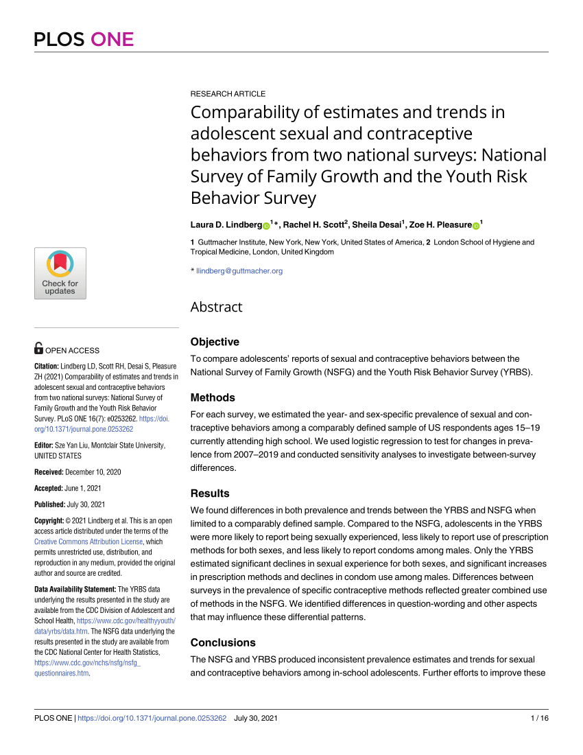 Pdf Comparability Of Estimates And Trends In Adolescent Sexual And