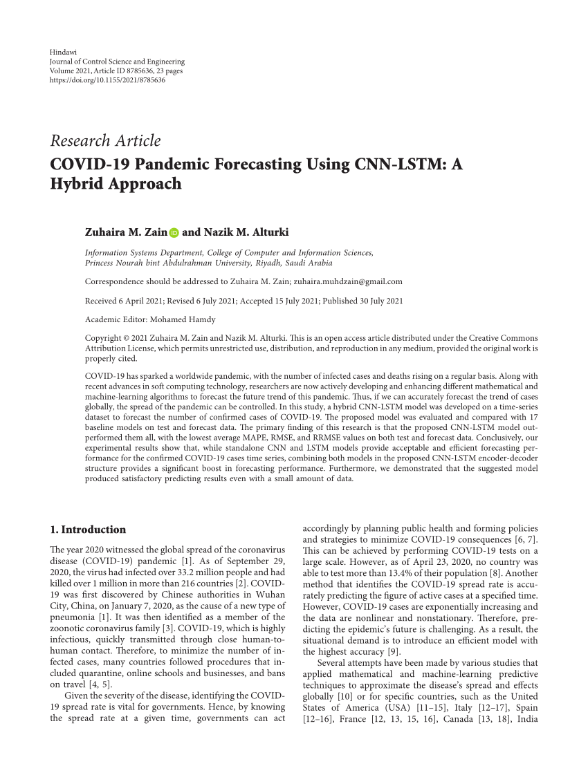 PDF) COVID-19 Pandemic Forecasting Using CNN-LSTM: A Hybrid Approach