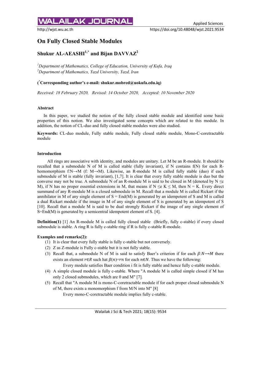 PDF On Fully Closed Stable Modules