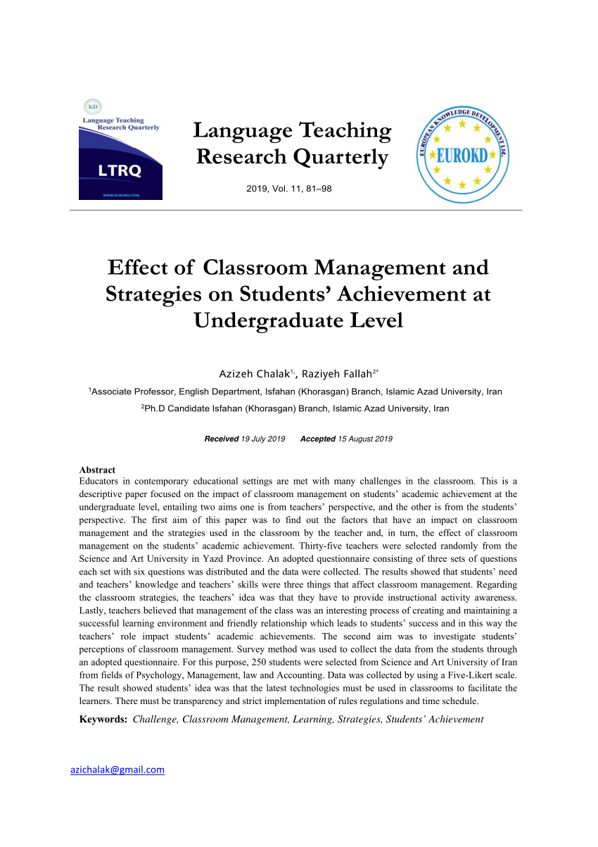 research on classroom management and student achievement