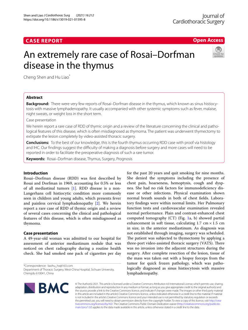 Pdf An Extremely Rare Case Of Rosaidorfman Disease In The Thymus