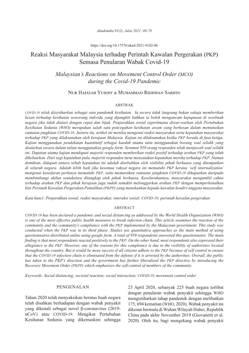 PDF) REAKSI MASYARAKAT MALAYSIA TERHADAP PERINTAH KAWALAN 
