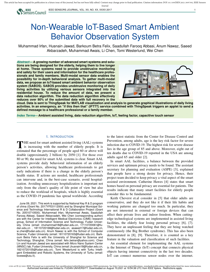 PDF) Non-Wearable IoT-Based Smart Ambient Behavior Observation System