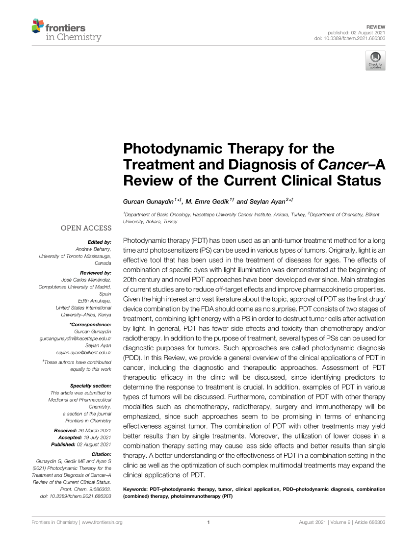 (PDF) Photodynamic Therapy for the Treatment and Diagnosis of Cancer–A