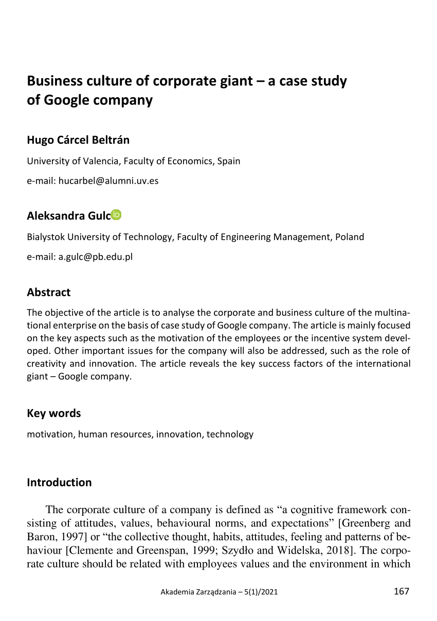 case study analysis of organizational culture at google