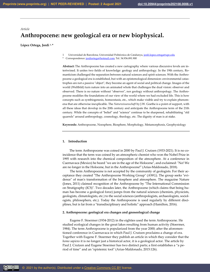 PDF) Anthropocene: New Geological Era or New Biophysical