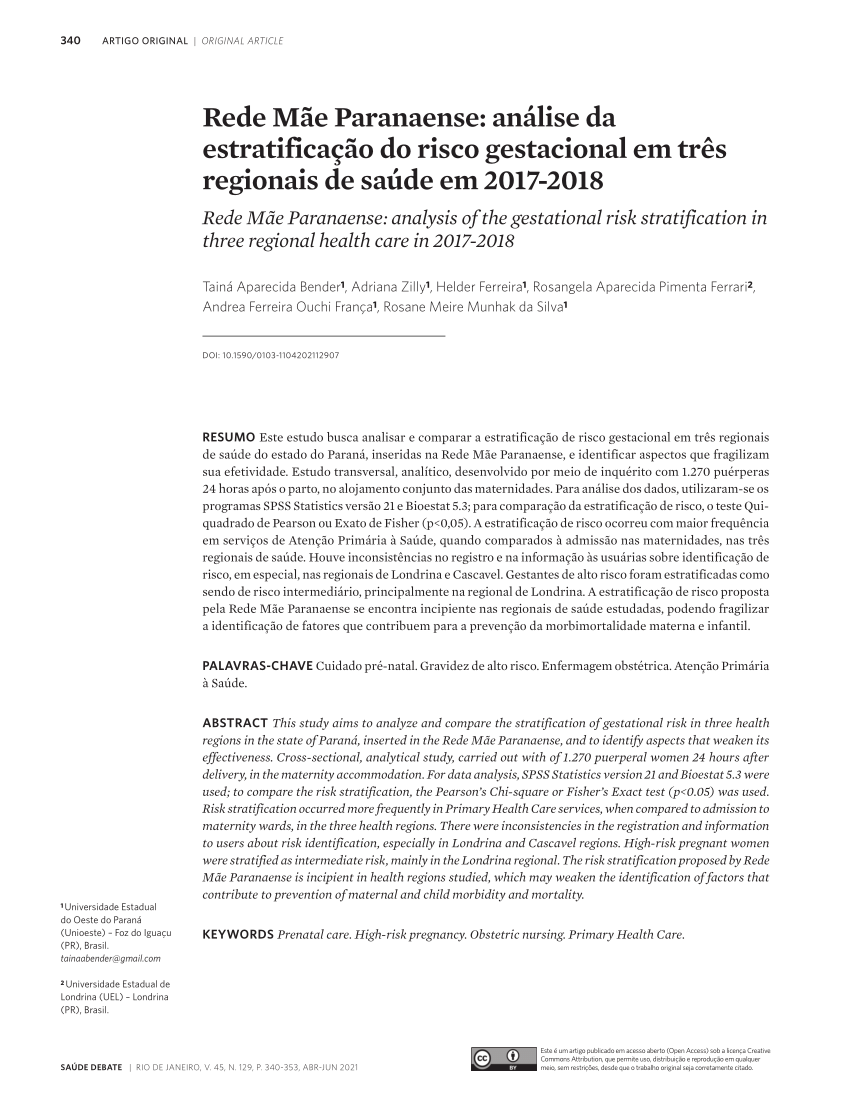 PDF) Rede Mãe Paranaense: análise da estratificação do risco gestacional em  três regionais de saúde em 2017-2018