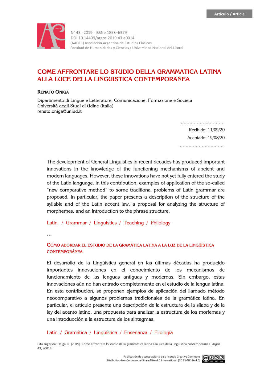 PDF) COME AFFRONTARE LO STUDIO DELLA GRAMMATICA LATINA ALLA LUCE DELLA  LINGUISTICA CONTEMPORANEA