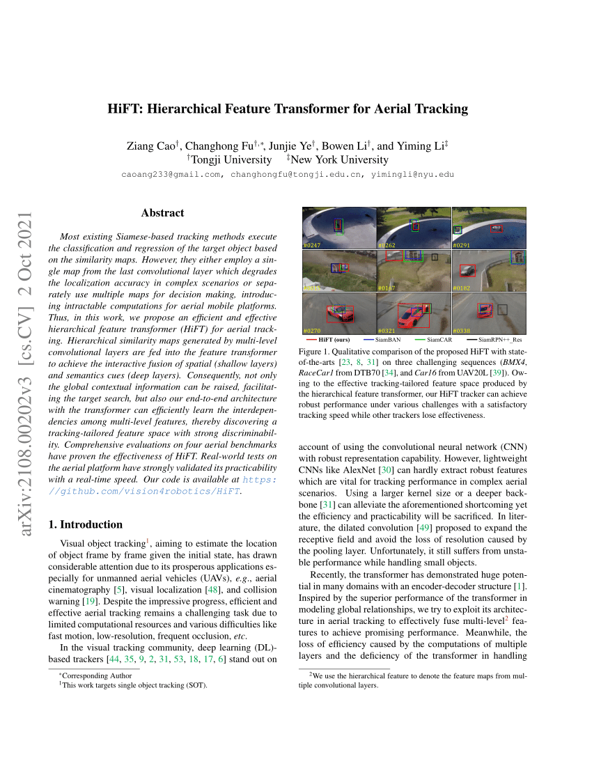 PDF) HiFT: Hierarchical Feature Transformer for Aerial Tracking