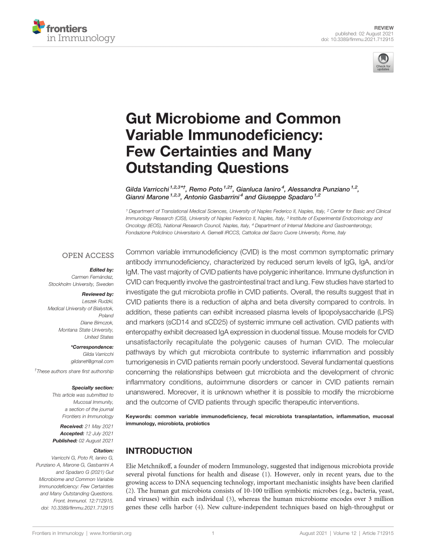 PDF) Gut Microbiome and Common Variable Immunodeficiency: Few 