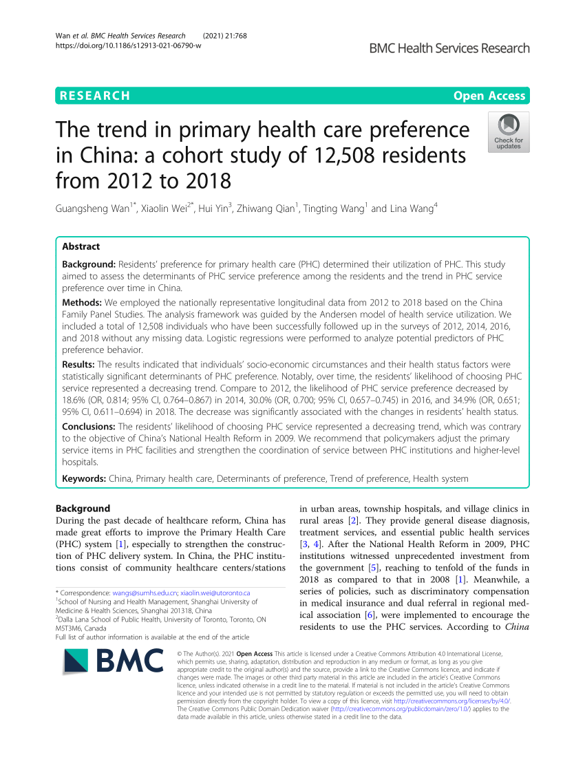 PDF) The trend in primary health care preference in China: a 