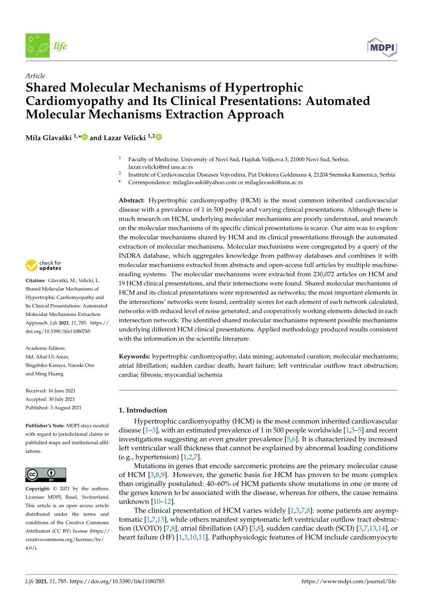 PDF) Shared Molecular Mechanisms of Hypertrophic Cardiomyopathy 