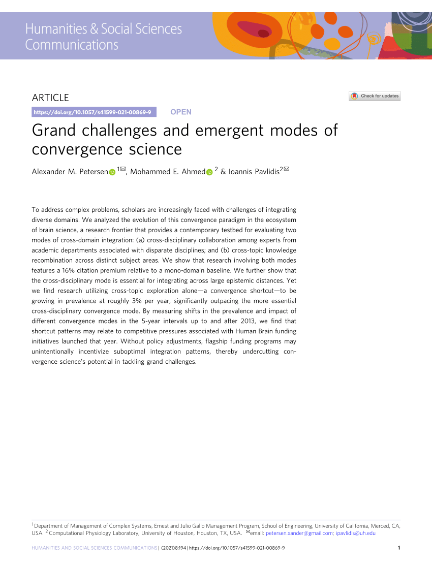 Pdf Grand Challenges And Emergent Modes Of Convergence Science