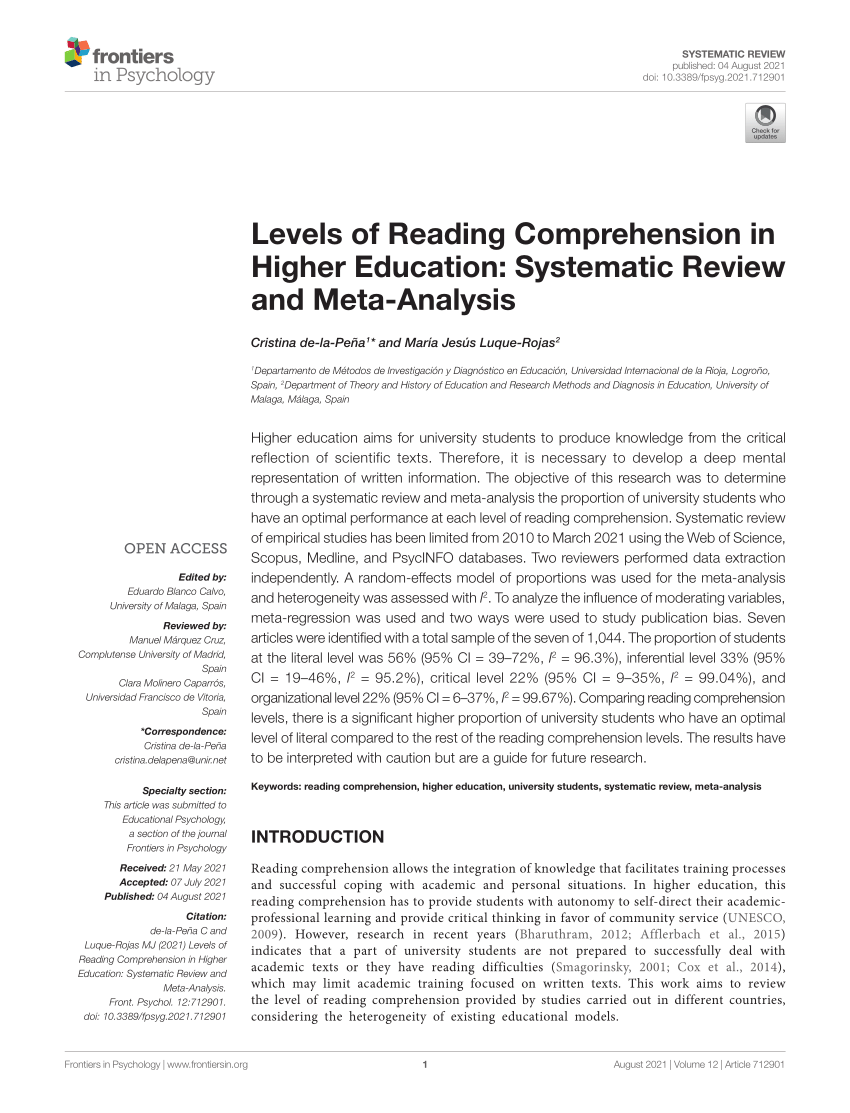 research articles on reading comprehension