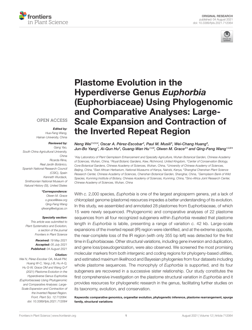 PDF) Plastome Evolution in the Hyperdiverse Genus Euphorbia 