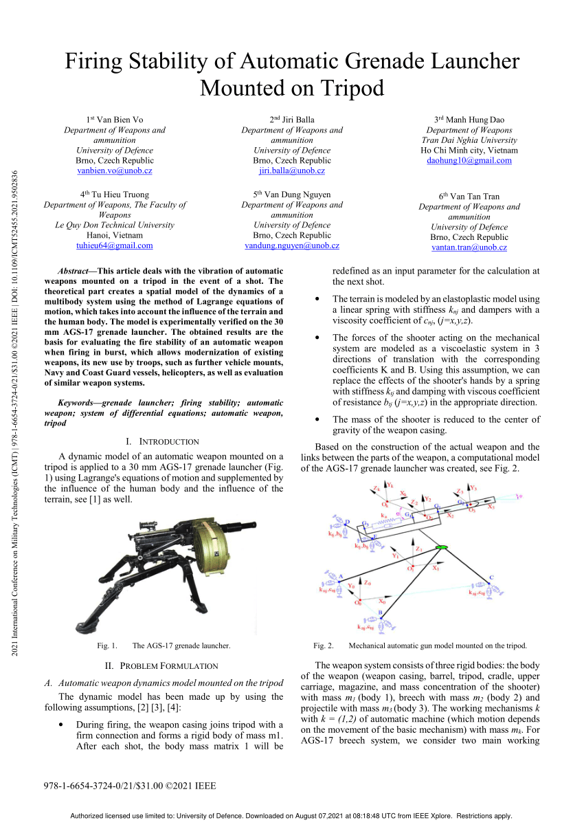 PDF Firing Stability of Automatic Grenade Launcher Mounted on Tripod